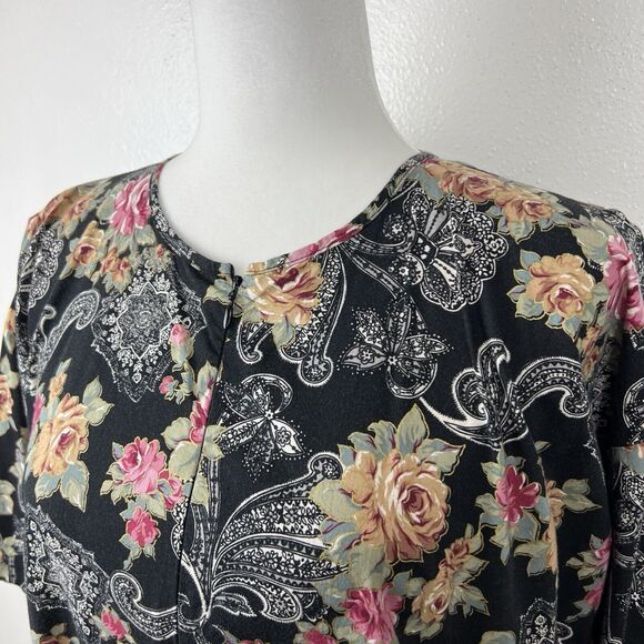 LA Intimates Dress Women Small Black Floral Short Sleeve Maxi Pockets Sleepwear - Picture 8 of 16